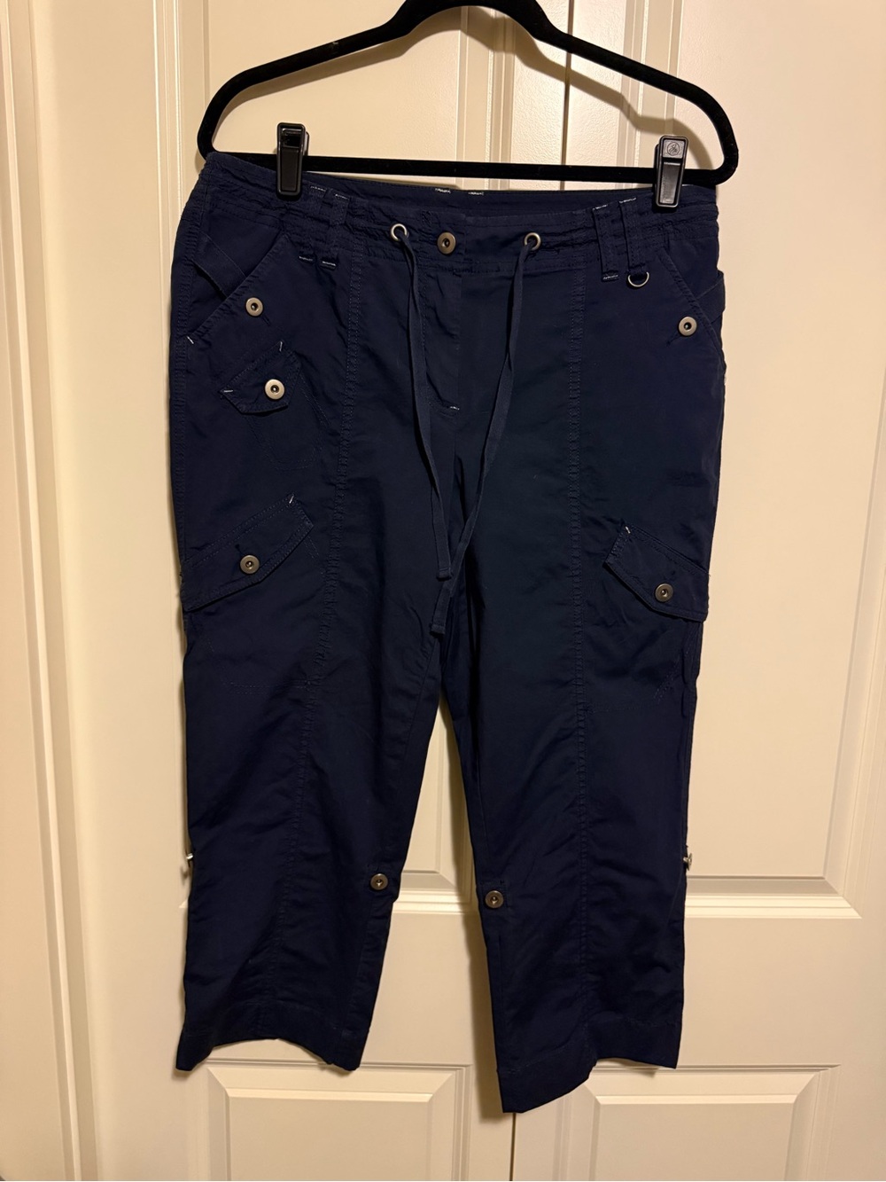 INC International Concepts Navy Cargo Capris with Drawstring Waist